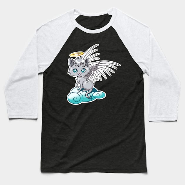 Chibi Angel Cat Baseball T-Shirt by SJayneDesign